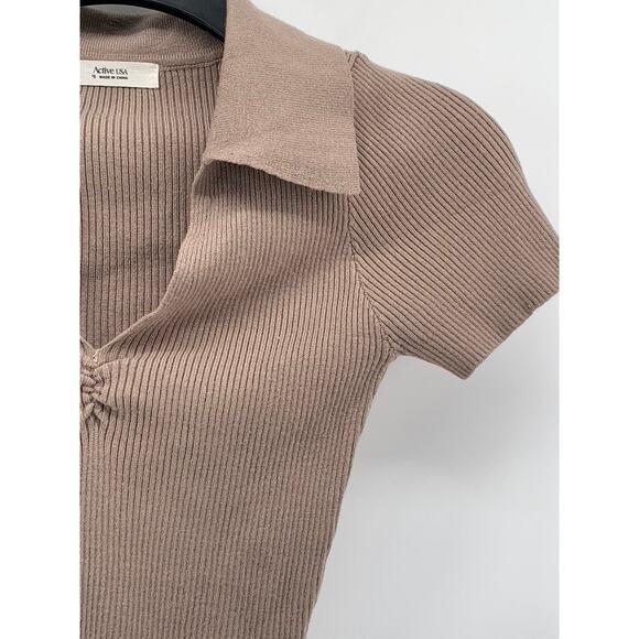 ACTIVE USA Women's Brown Ribbed Short Sleeve Crop Top SZ S - Picture 6 of 11